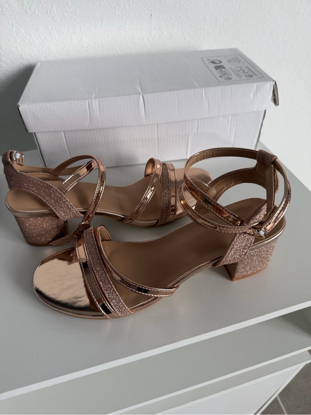Women's Rose Gold Strappy Block Heel Sandals